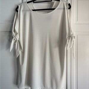 Ann Taylor Cream Blouse with Tie Sleeves